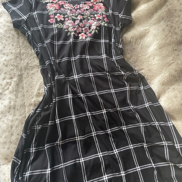 Derek Heart Junior's Puff-Paint Plaid Swing Jersey Dress Black Sz L - Picture 2 of 7